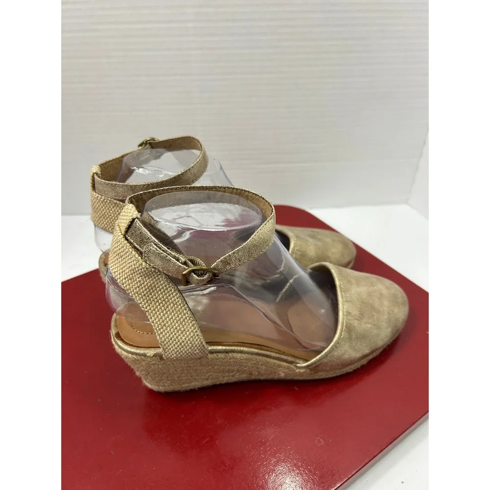Style & Co Metallic Espadrille Wedges 8M Gold Ankle Strap Boho Summer Glam